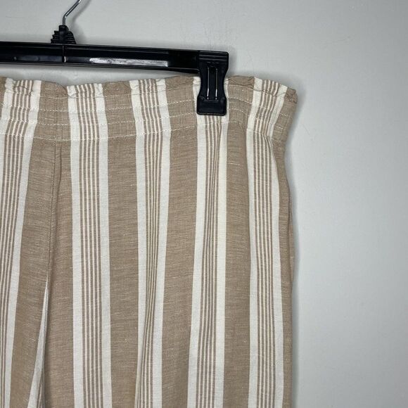 MADEWELL Pants Womens Medium Tan Striped Linen Viscose Crop Drawstring AJ393 - Picture 8 of 11